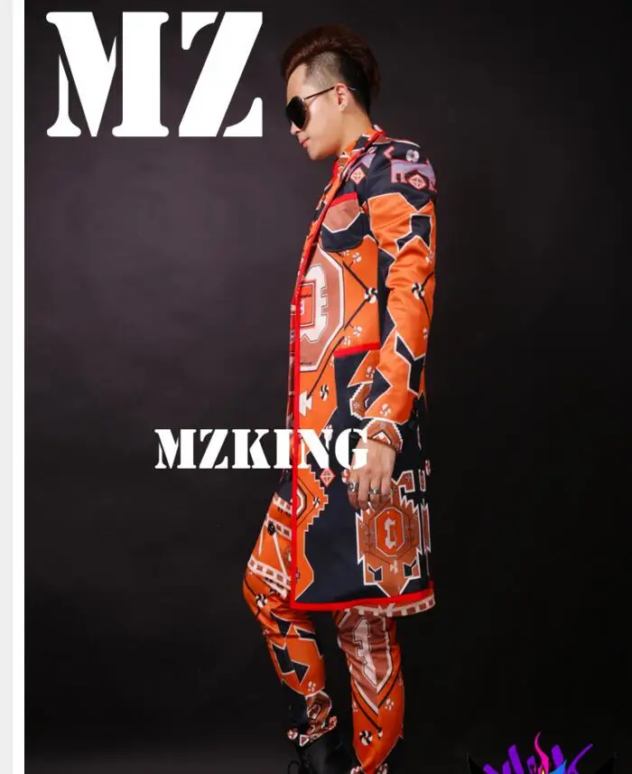 S-4XL! Мужская мода тонкий клубный певец DJ right GD подиумная геометрическая абстракция граффити длинный костюм костюмы формальное платье