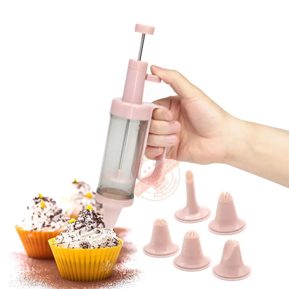 

6 Nozzles Cake Cupcake Decorating Tip Set Icing Piping Syringe Gun Plastic 6 Cake Nozzles Mold Cake Decorating Piping Cream Syri
