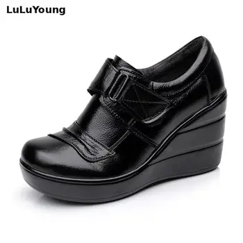 

Cowhide genuine leather platform spring and autumn deep mouth single shoes high-heeled platform women's shoes wedges