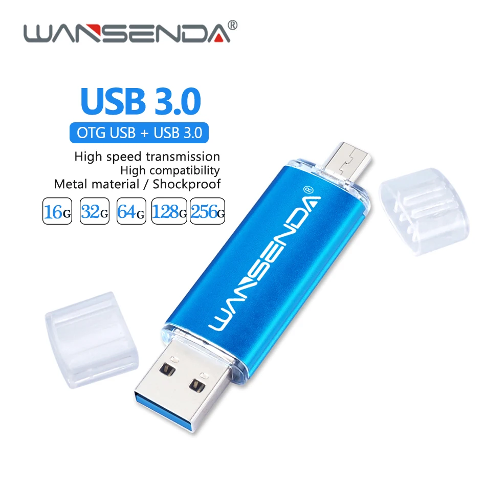 WANSENDA OTG флеш-накопитель USB 3 0 64 ГБ и 128 Гб 32 GB 16 флешки 8 USB3.0 Pen Drive 2 в 1 Высокая