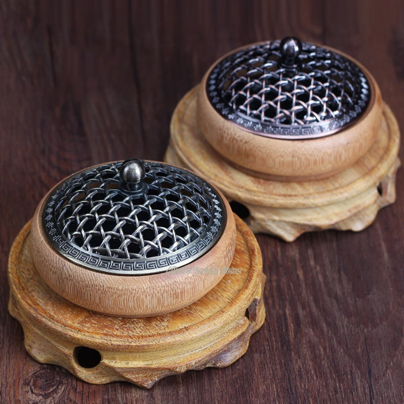 Exquisite incenses Bamboo Metal cover furnace Solid wood Coils incense Censer Thurible burner