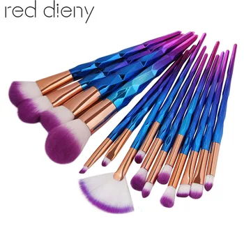 

15Pcs Diamond Shape Makeup Brush Set Rainbow Foundation Eyeshadow Eyeliner Fan Blusher Contour Makeup Brushes Cosmetic Tool Kit