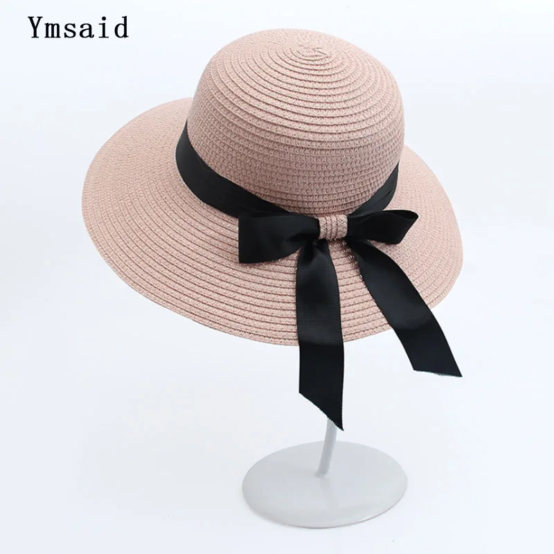 

Ymsaid Sun Hat Big Black Bow Summer Hats Women Foldable Straw Beach Panama Hat Visor Wide Brim Femme Female Bohemia Shade Hat