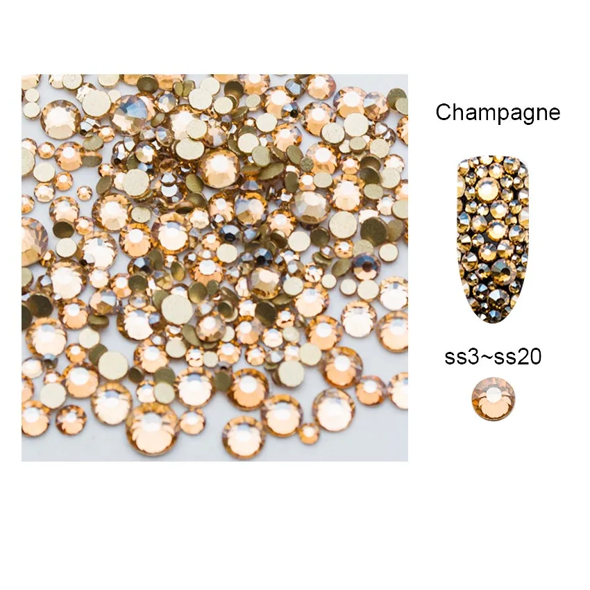 AB стеклянные стразы для дизайна ногтей, смешанные размеры, дизайн ногтей, Золотые камни с плоской обратной стороной, аксессуары для ногтей, украшения для дизайна ногтей MJZ2109 - Цвет: Champagne