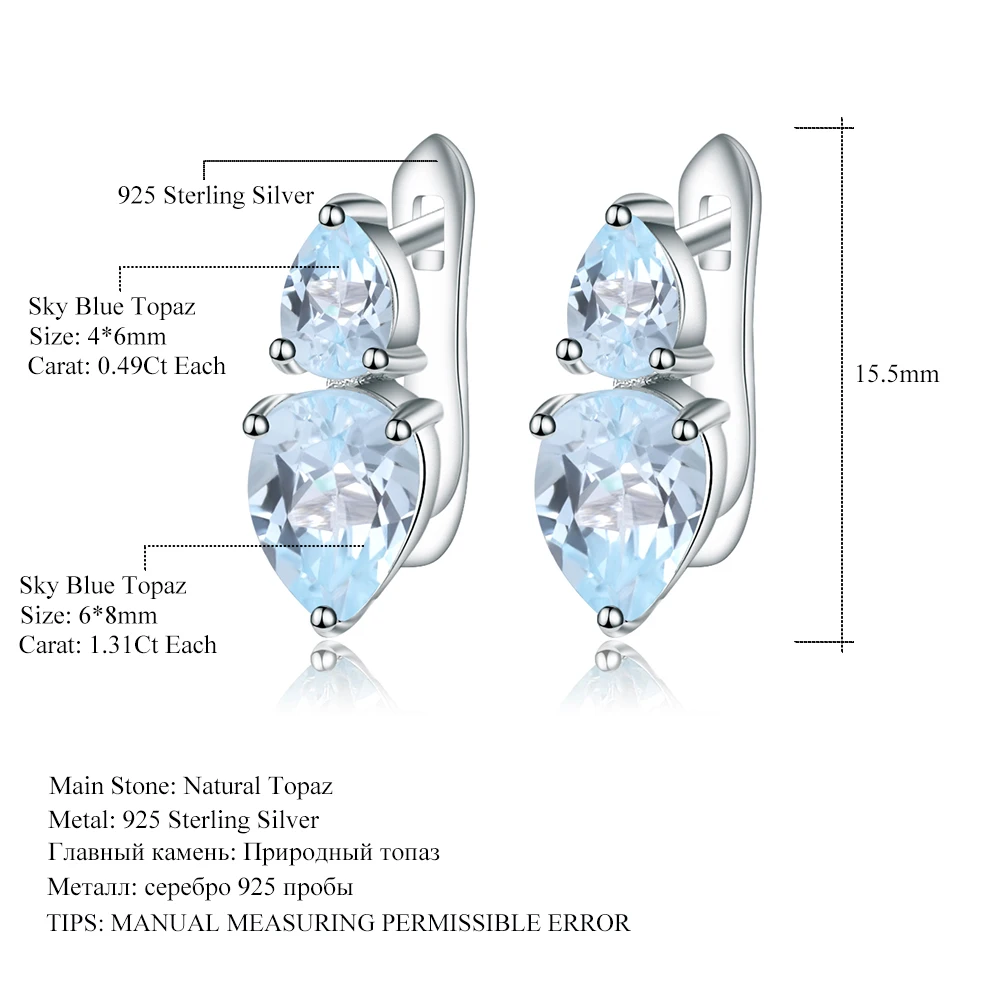 Жемчужные балетные 3.62Ct овальные серьги-гвоздики с натуральным небесно-голубым топазом из натуральной 925 пробы серебра новые ювелирные изделия для женщин