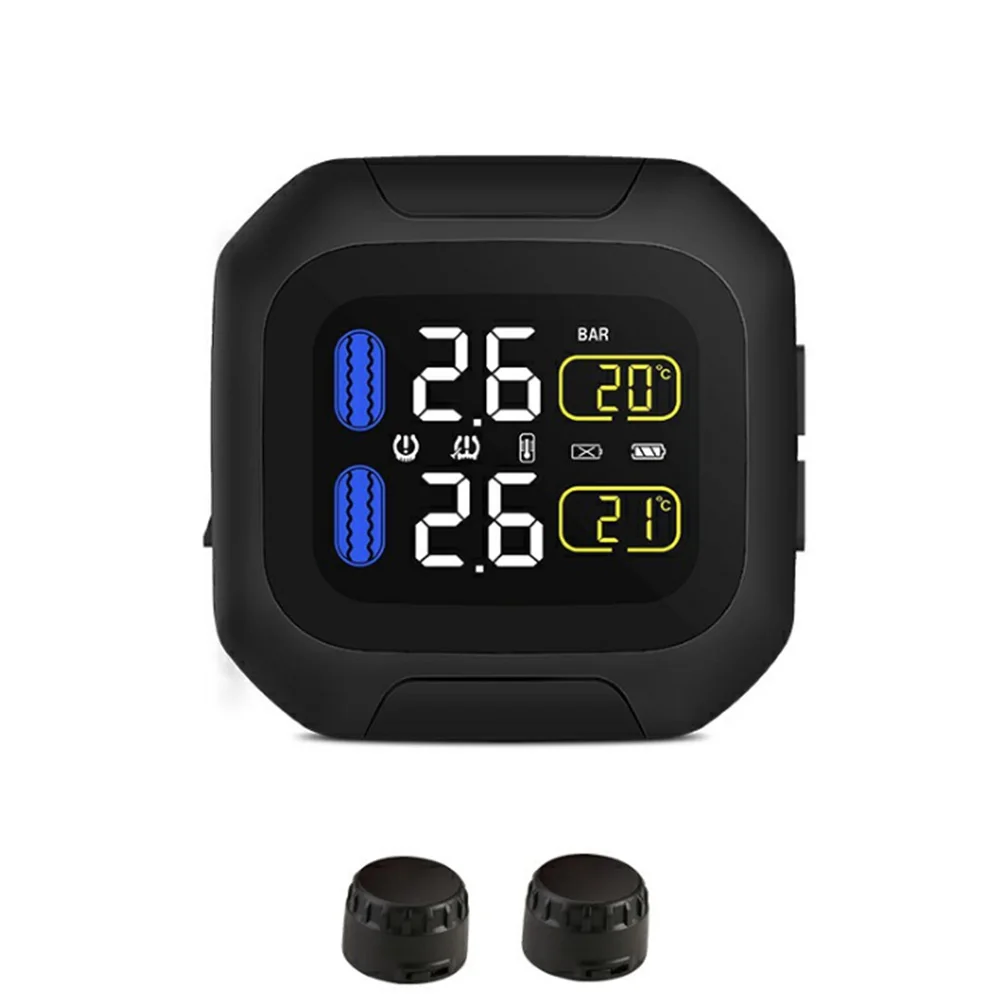 

Tire Pressure Monitor With 2 Sensor USB Charging Motorcycle Tool Easy Install Bicycle Wireless Vehicle Real-time Waterproof TPMS