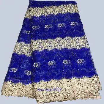 

Blue African Lace Fabric 2019 French Cord Lace Fabric Embroidered Nigerian Tulle Lace Fabric With Stones For Wedding 06