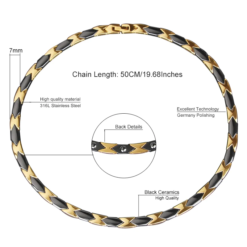 Черное золото, двойной цвет, нержавеющая сталь, керамическое магнитное ожерелье для женщин и мужчин, роскошное колье, мужское ювелирное изделие, подарок