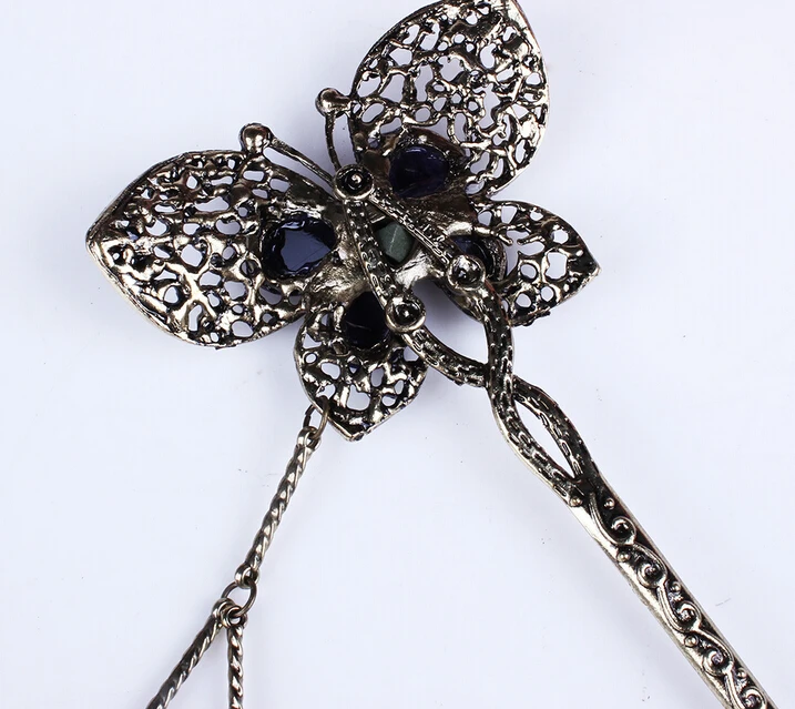 Ancient Chinese Bridal Hair Sticks For Women Blue Gems Dangle