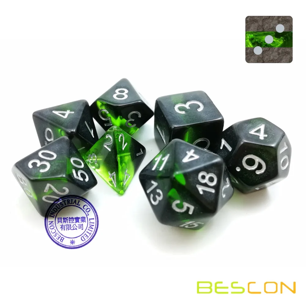 Bescon минеральные камни драгоценные лозы многогранные D& D игральные кости Набор из 7, ролевые игры игральные кости 7 шт. набор изумруд