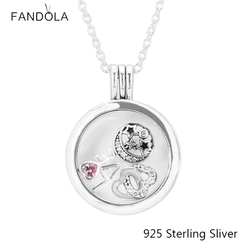 

Medium 925 Sterling Silver Floating Locket Entwined Love & Pink LOVE & Moonlight Petite Pendant Necklace Full of Love Gift
