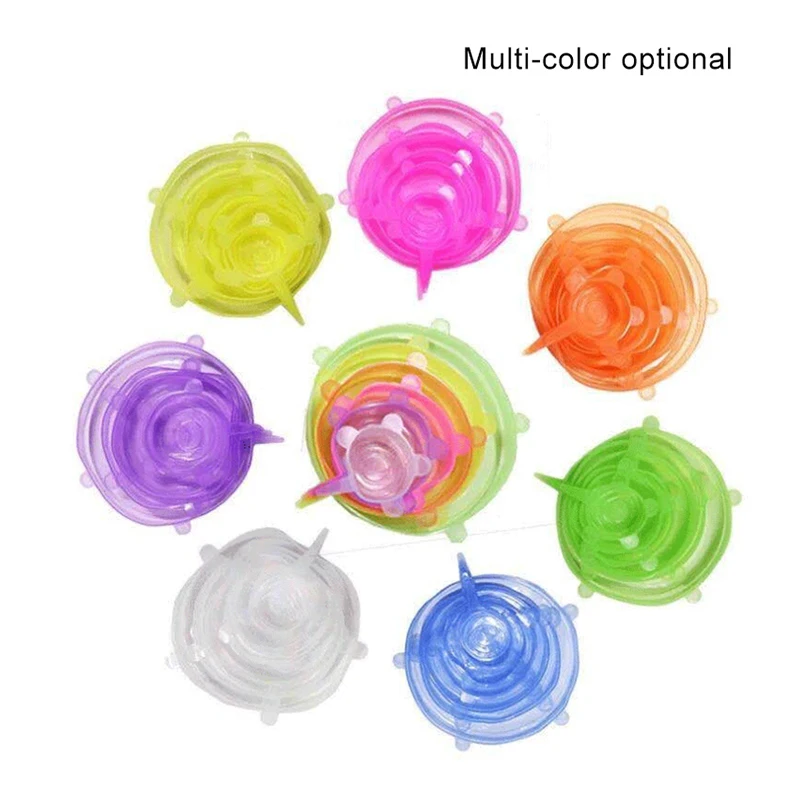 

6Pcs/Set Silica Gel Fresh Cover Environmentally Friendly Easy To Clean High Temperature Heat Resistant Stretchable Silicone Wrap