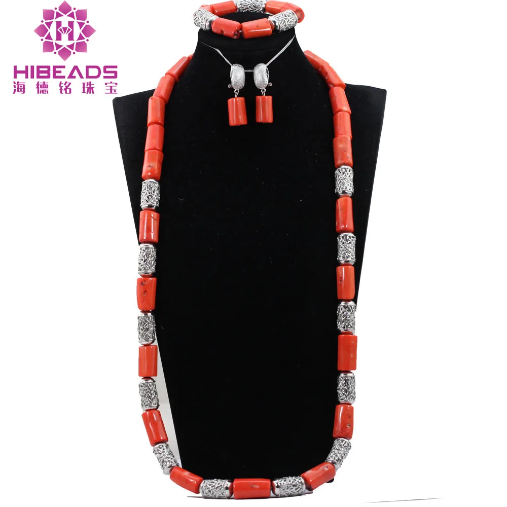 Good Quality Real Coral Beads Bridal Necklace Set Accessory Fashion Natural Coral Jewellery QW1123