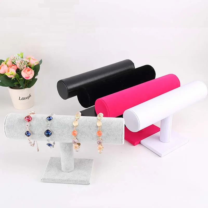 Top Sale 5 Colors Velvet Bracelets Chain Watch T-Bar Rack Jewelry Hard Display Stand Holder Jewelry Organizer Hard Display Stand
