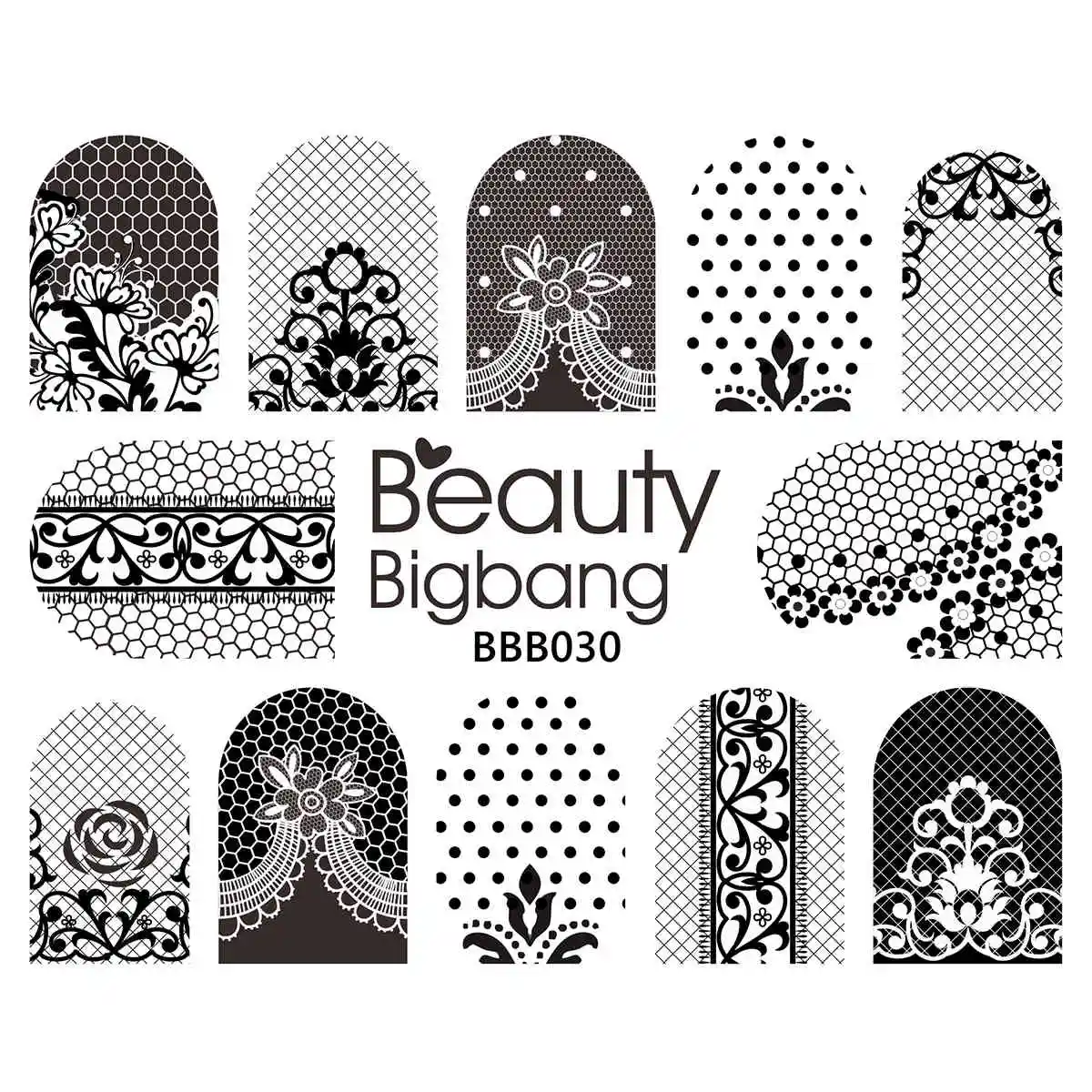 

BeautyBigBang Nail Sticker Lace Flower Polka Dot Theme Decoration Summer Designs Manicure DIY Nail Art Stickers 030