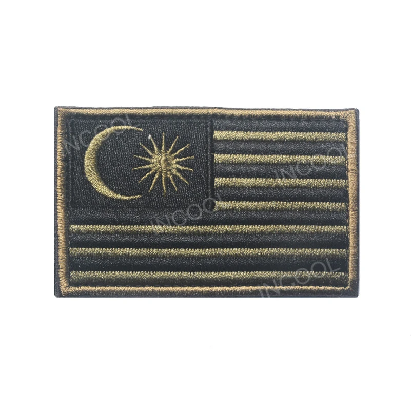 

3D Embroidery Patch Malaysia Flag Patches Army Tactical Military Hook & Loop Morale Patches Emblem Appliques Embroidered Badges