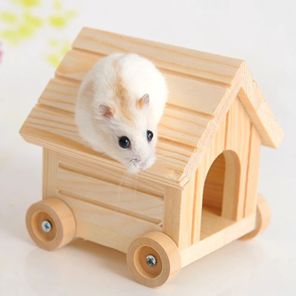 

Wooden Hut Moveable Play House Nest Habitat For Hamster Pet Mice Small Animal Hideout