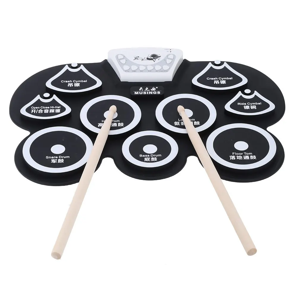 

Silicone Portable Foldable Digital USB Midi Roll-up Electronic Drum Pad Kit with Stick and Foot Pedal