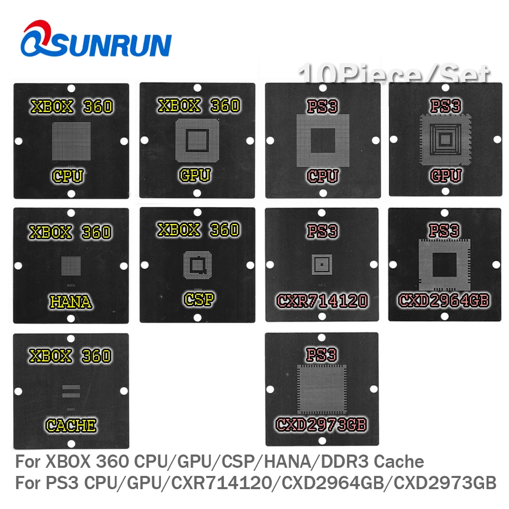 

10 pcs 90x90 mm BGA Rebaling Stencils Kit For PS3 CPU GPU CXR714120 CXD2964GB CXD2973GB / XBOX 360 CPU GPU CSP HANA DDR3 Cache