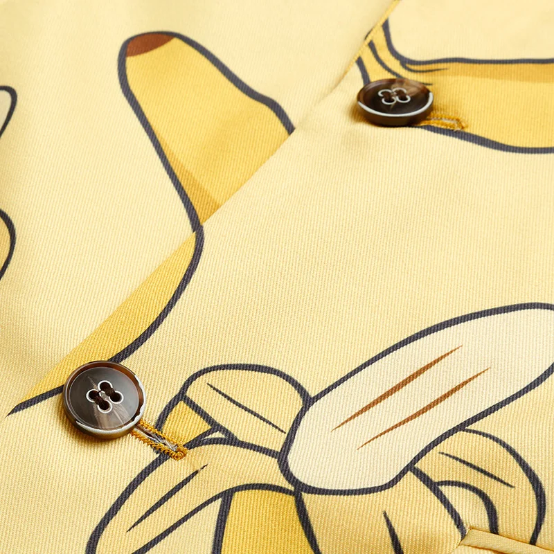 2019 Men Suit Jacket Casual Banana Pattern Fashion Yellow Men Suit Blazer High Quality Brand Jacket Men Plus Euro Size 44-58