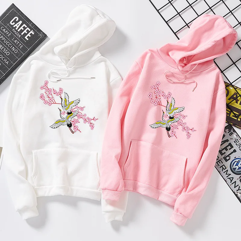 

Floral Embroidery Print Pink Hoodies Women Pullovers 2018 Korean Warm Fall Winter Pusheen Long Sleeve Loose Sweatshirts Clothes