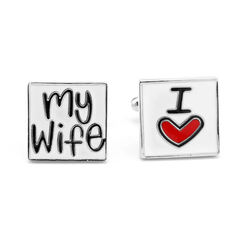 Fashion Men's Cufflinks Squre Shaped I Love My Wife Wedding Party Suit Gift For Men Husband Boyfriend | Украшения и