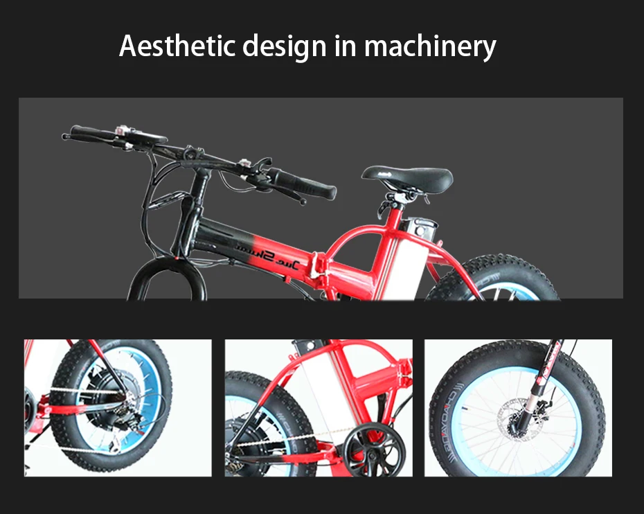 Top 20"x4.0 folding fat tire electric bike Red Aluminum Alloy Frame with pedals Standard Type For Man  One/Two Seat Electric Bicycle 3