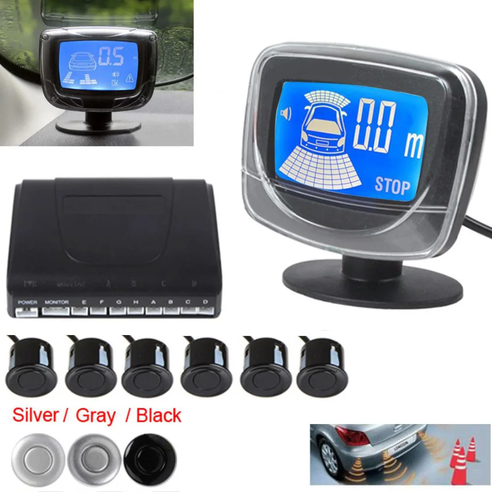 

Waterproof 6 x Beep Alert Rear View Car Parking Sensors System Auto Reverse Backup Radar Kit with LCD Display Monitor & Dual CPU