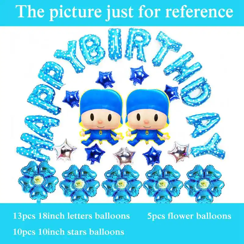 

children toys cartoon style Pocoyo balloon mixed flower and letters foil balloon for pocoyo birthday party balloon