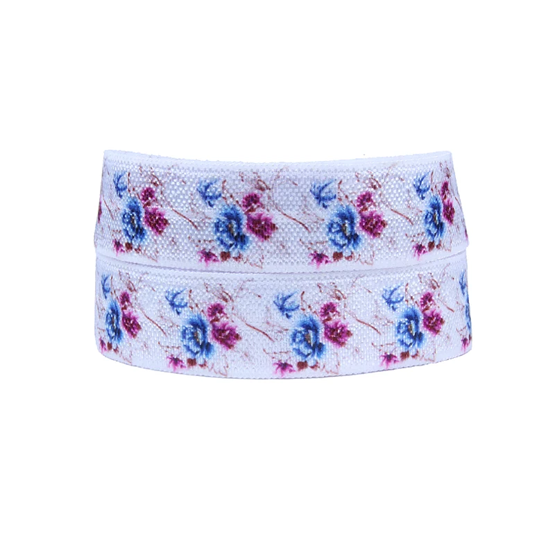 

FLRA ElasticNew watercolor tiny blue flower fold over elastic ribbons for hair ties