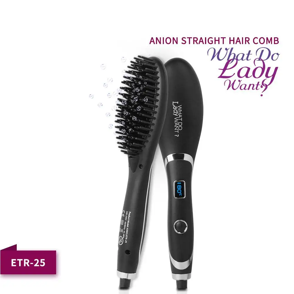 

BellyLady Portable Negative Ion Hair Straight Electric Brush Professional LCD Display Fast Hair Straightener Comb