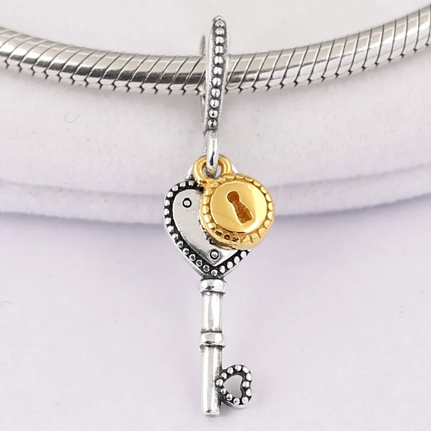 

New Gold Color Key To My Love Heart Pendant Beads Fit Pandora Bracelet Bangle Diy Jewelry 925 Sterling Silver Bead Charm