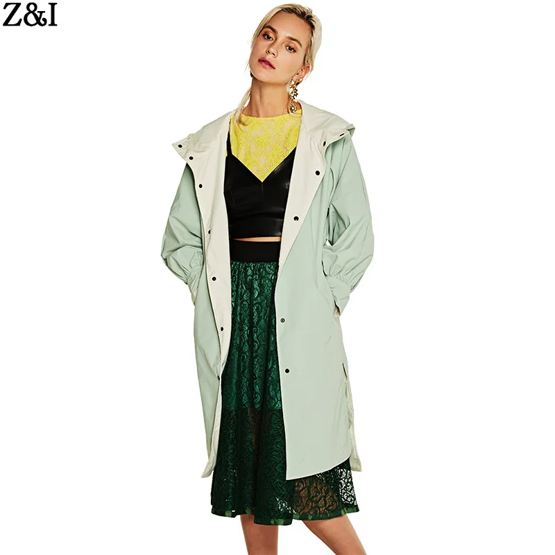 

2019 Autumn New Single-breasted Women's Windbreaker Slim Long-sleeved Hooded Long Windbreaker Coat
