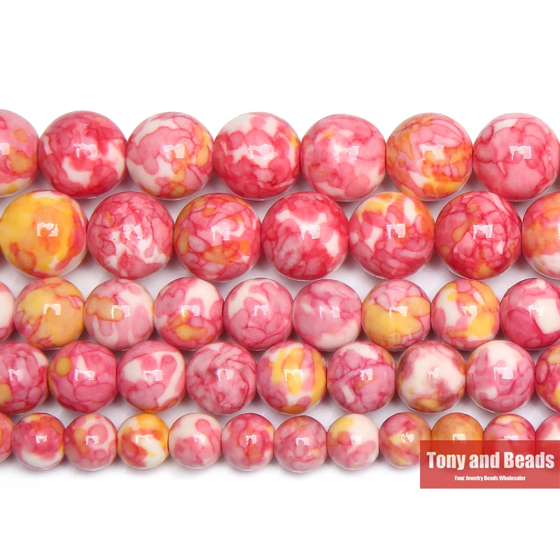 

Free Shipping Natural Pink Colorful Stone Round Loose Beads 15" Strand 4 6 8 10 12 MM Pick Size For Jewelry
