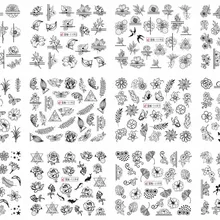 12 листов черная наклейка с цветком для ногтей Водная передача слайдер дизайн ногтей Декор Кружева геометрический дизайн Водные Наклейки для ногтей BN1189-1200