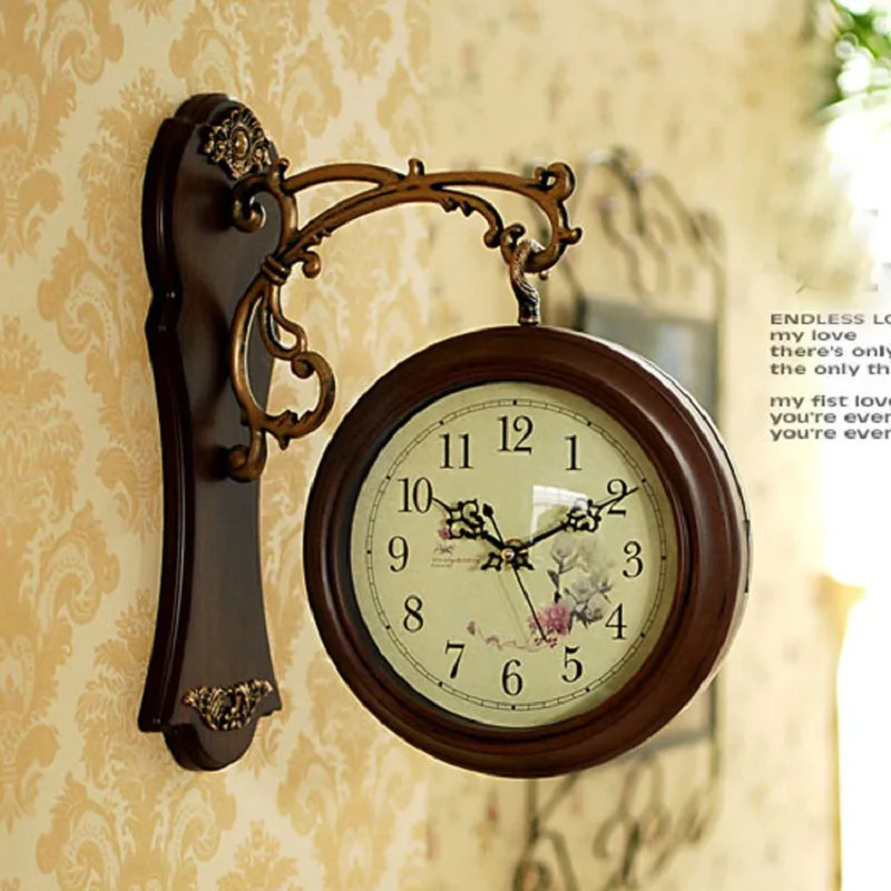 Vintage Double Sided Wall Clock Saat Relogio De Parede Decoracion Vintage Double Sided Wall Clock Saat Relogio De Parede Decoracion Watch Large Digita Reloj Pared Clocks Duvar Saati Klok In From Home