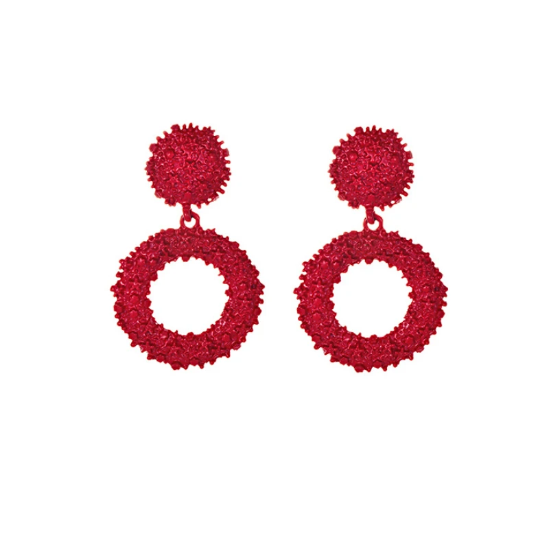 

Fashion Long Gold Drop Earrings Vintage Big Geometric Earrings for Women Party Metal Red Black Round Hanging Earring Jewelry