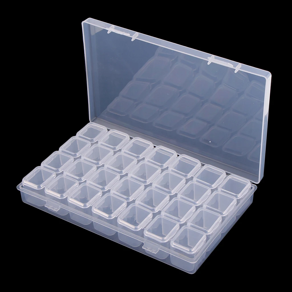 Phenovo 28 Slots Transparent Clear Storage Box with Caps Lid Design Clear Containers Round Plastic Organizer Case 