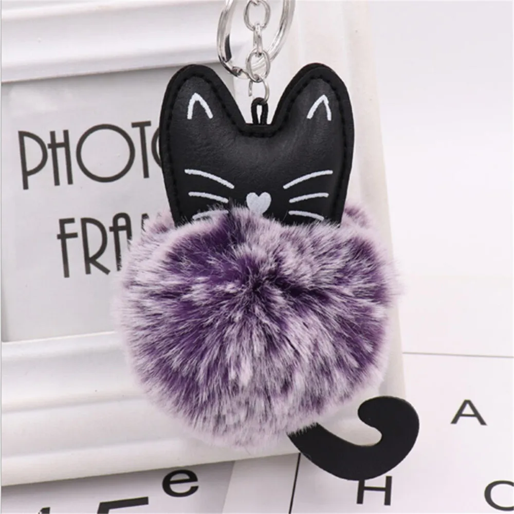 

8CM Cute Cat Plush Keychain Hanging Pendant Women Key Ring Holder Pompoms Key Chains For Christmas Birthday Gift