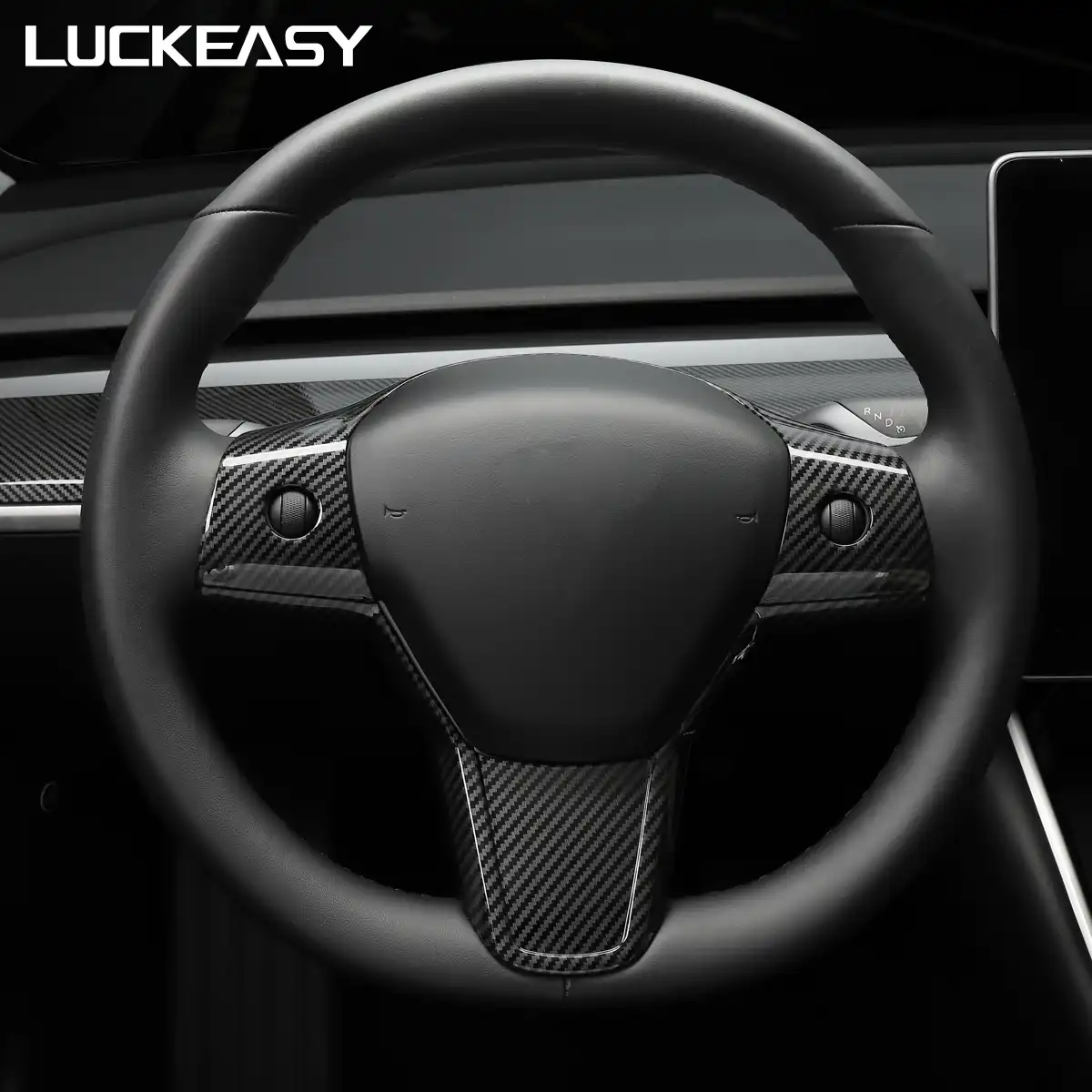 RED LUCKEASY Car Steering Wheel Decorative Patch for Tesla Model 3 2017-2020 ABS Steering Wheel Accessories Decorative Frame Patch