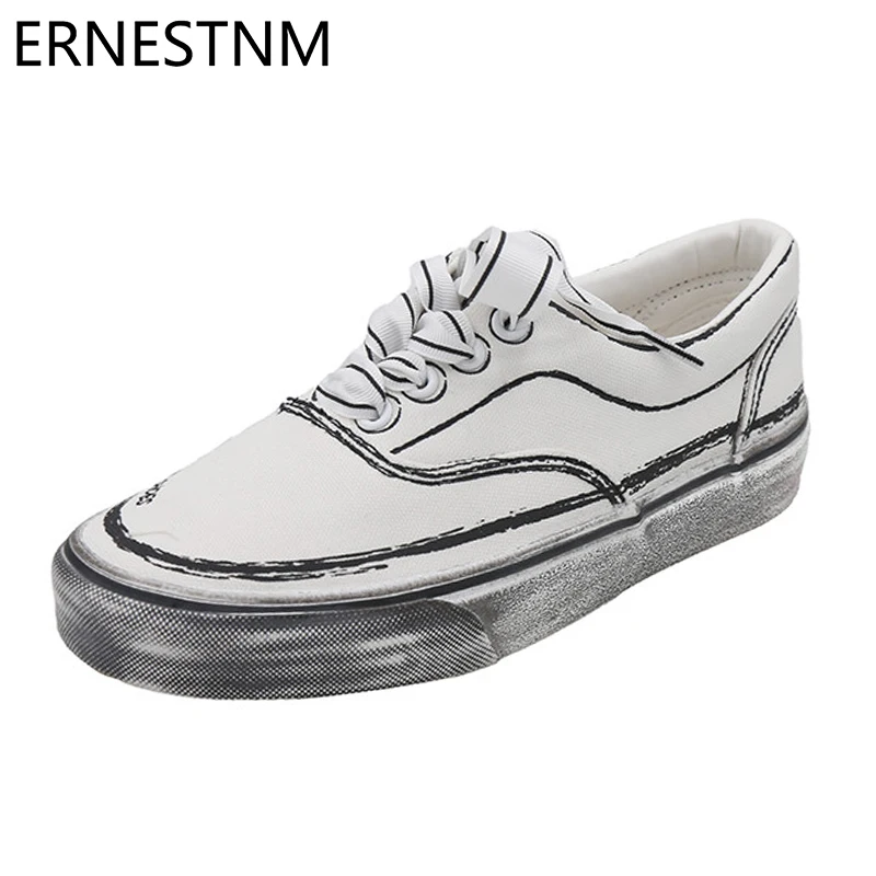 

ERNESTNM 2019 Fashion Dirty Women's Canvas Shoes Summer Woman Lace Up Sneakers Flat White Shoes Female Platform Ladies Shoes