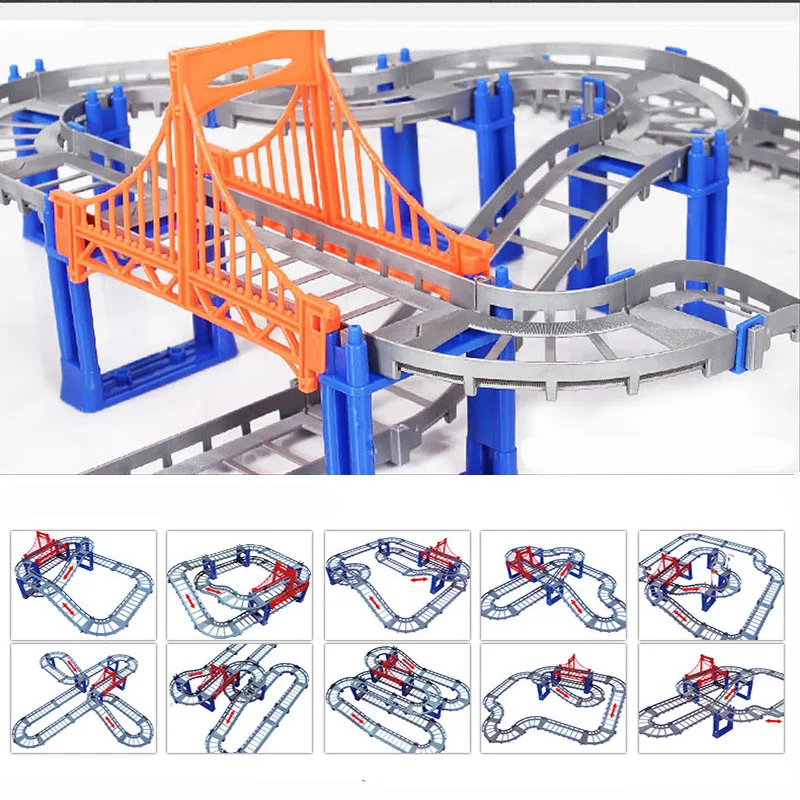 Beste 257 pcs DIY Spoor Auto Diecasts Speelgoed Voertuigen Rail Auto Road Gemonteerd Educatief Speelgoed