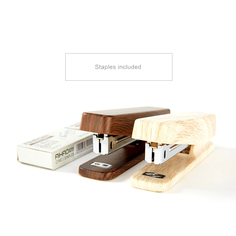 

JIANWU Wood grain stapler give staples Simple and practical trumpet stapler NO.10 nail binding school Office Supplies
