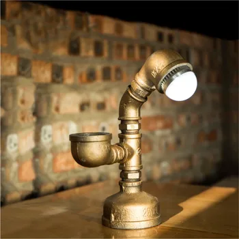 

Hot Industrial Steampunk Custom Desk Pipe Lamp Led Bulb Working Valve Switch Vintage Water Pipe Metal Iron Light