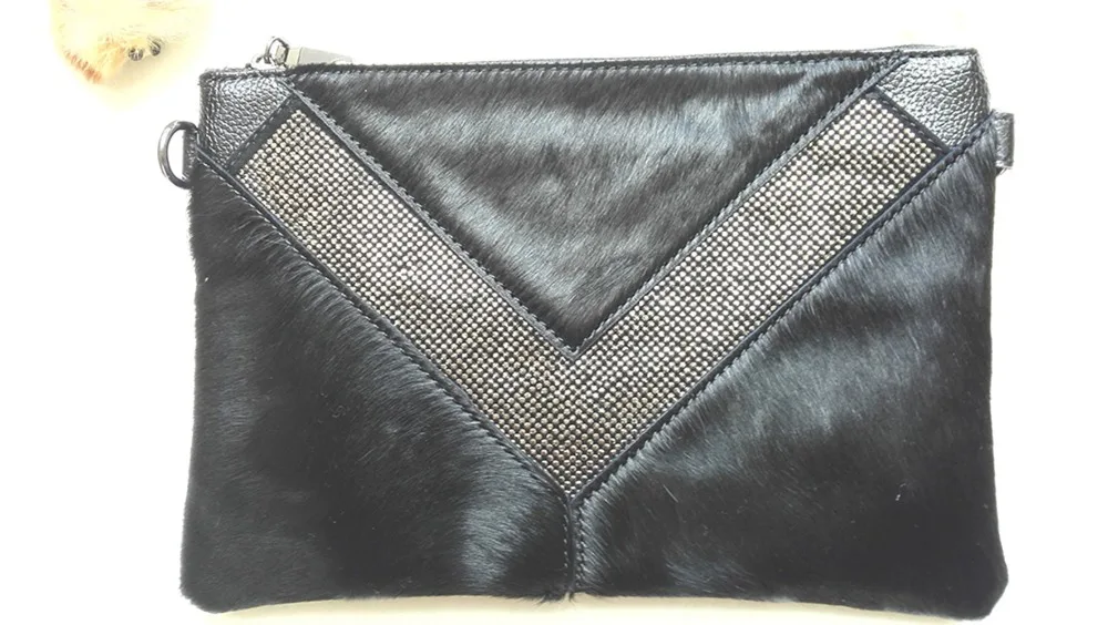 

2019 new real horsehair genuine leather women's envelope bag lady's day clutch bag small messenger bag flap bag