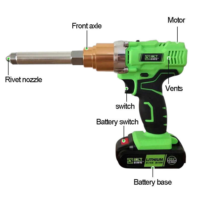 26v 3000mAh portable cordless rechargeable electric blind riveter gun support 2.4mm 3.2mm 4.0mm 4.8mm 5.0mm rivet with LED light