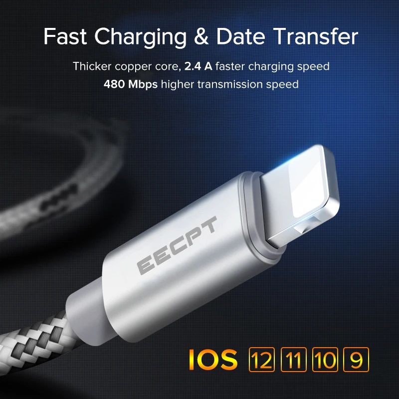 EECPT كابل يو اس بي ل فون X XR سريعة تهمة البيانات سلك كابل شاحن الهاتف المحمول ل فون XS 8 7 6 6 S زائد SE 5 S 5 باد الحبل
