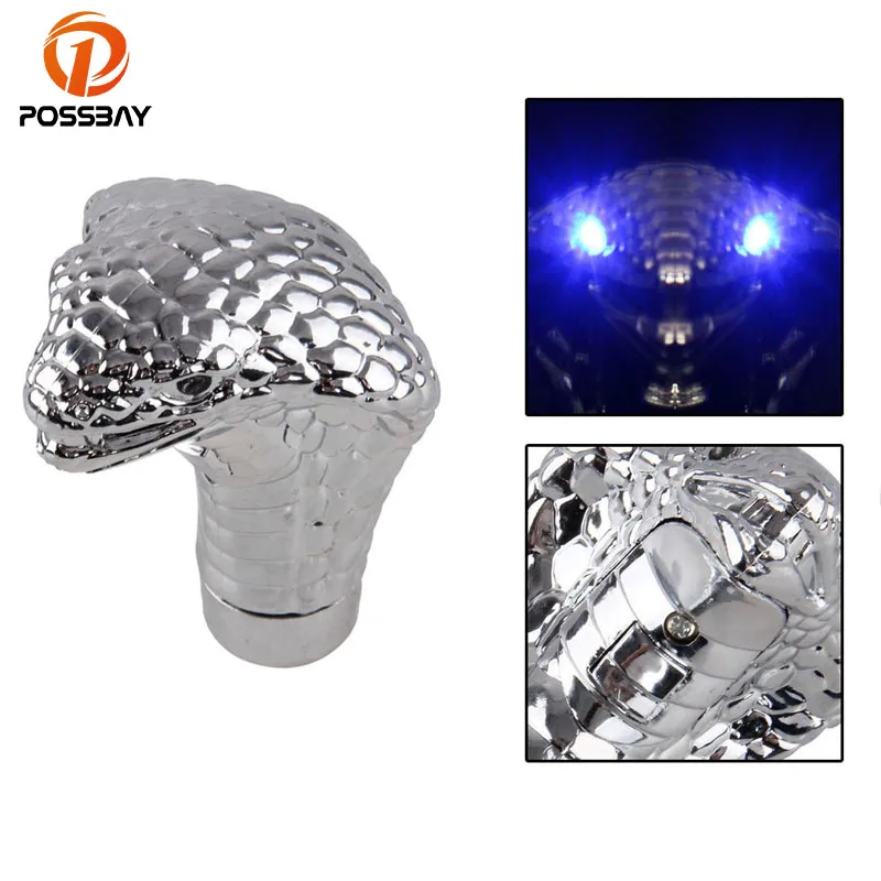 

POSSBAY Universal for Cool Animal Snake Car Auto Gear Stick Shift Lever Chrome Shifter Blue LED Eyes Hand Brake Covers