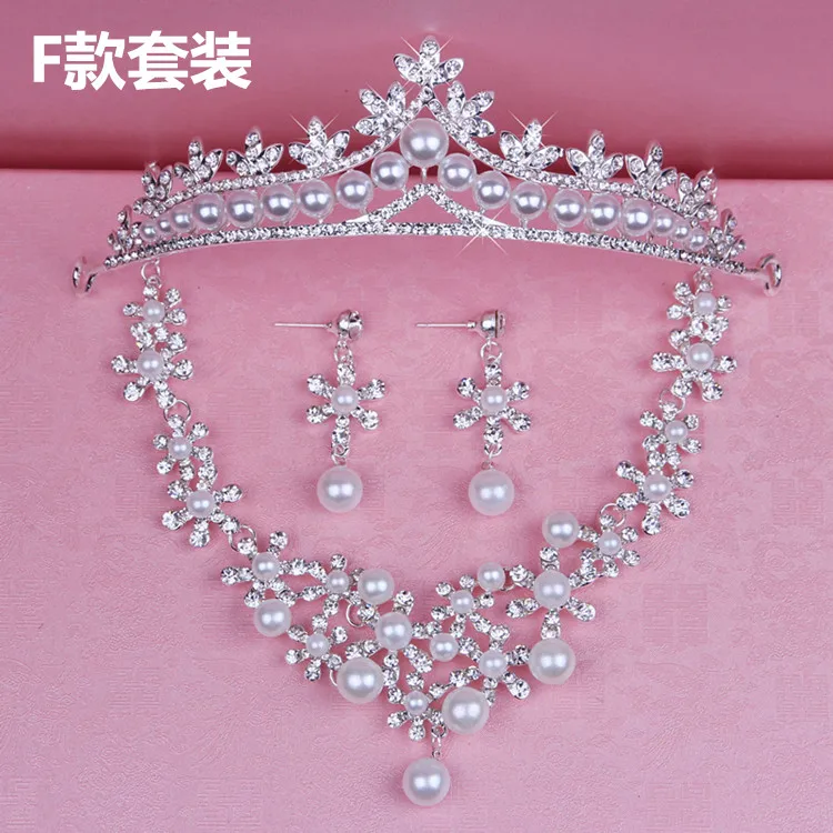  Bead Glamorous Multi Rhinestones Inserted Wedding Necklace, Tiara Headband and Earrings Jewelry Set Size (11)