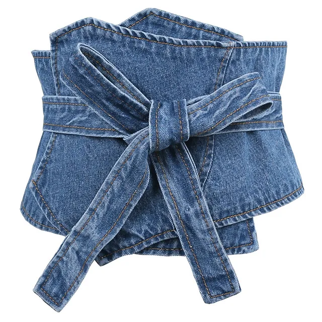Jean Fabric Belt For Women European Style Washed Denim Self Tie Super